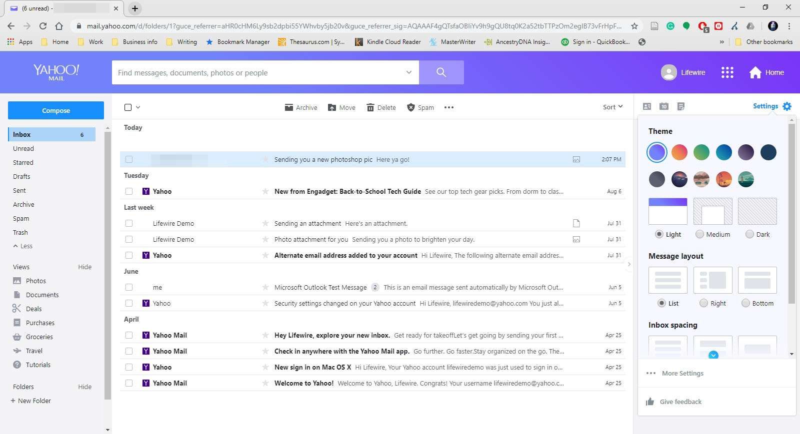 Основные настройки в Yahoo Mail.