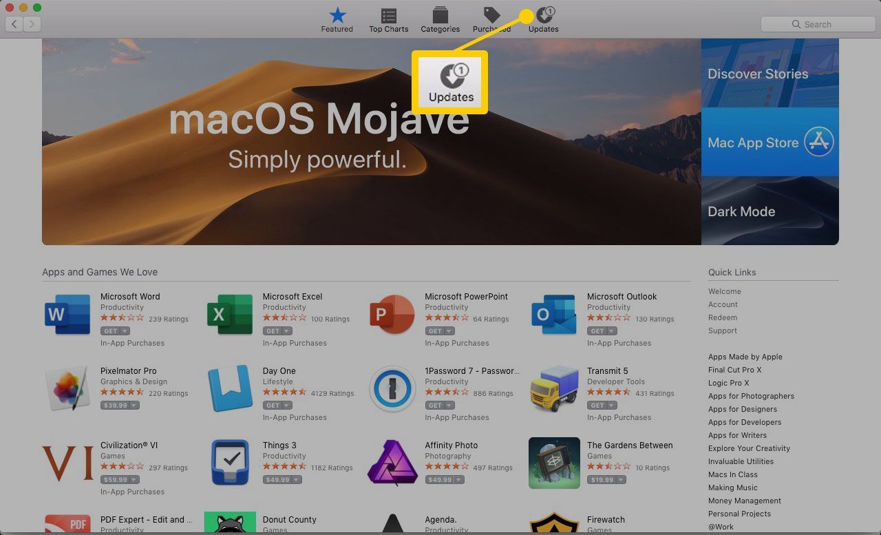 Вкладка «Обновления» в App Store для Mac