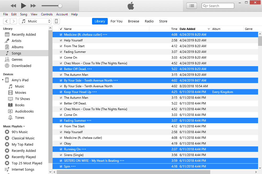 Избранные песни в iTunes для Windows