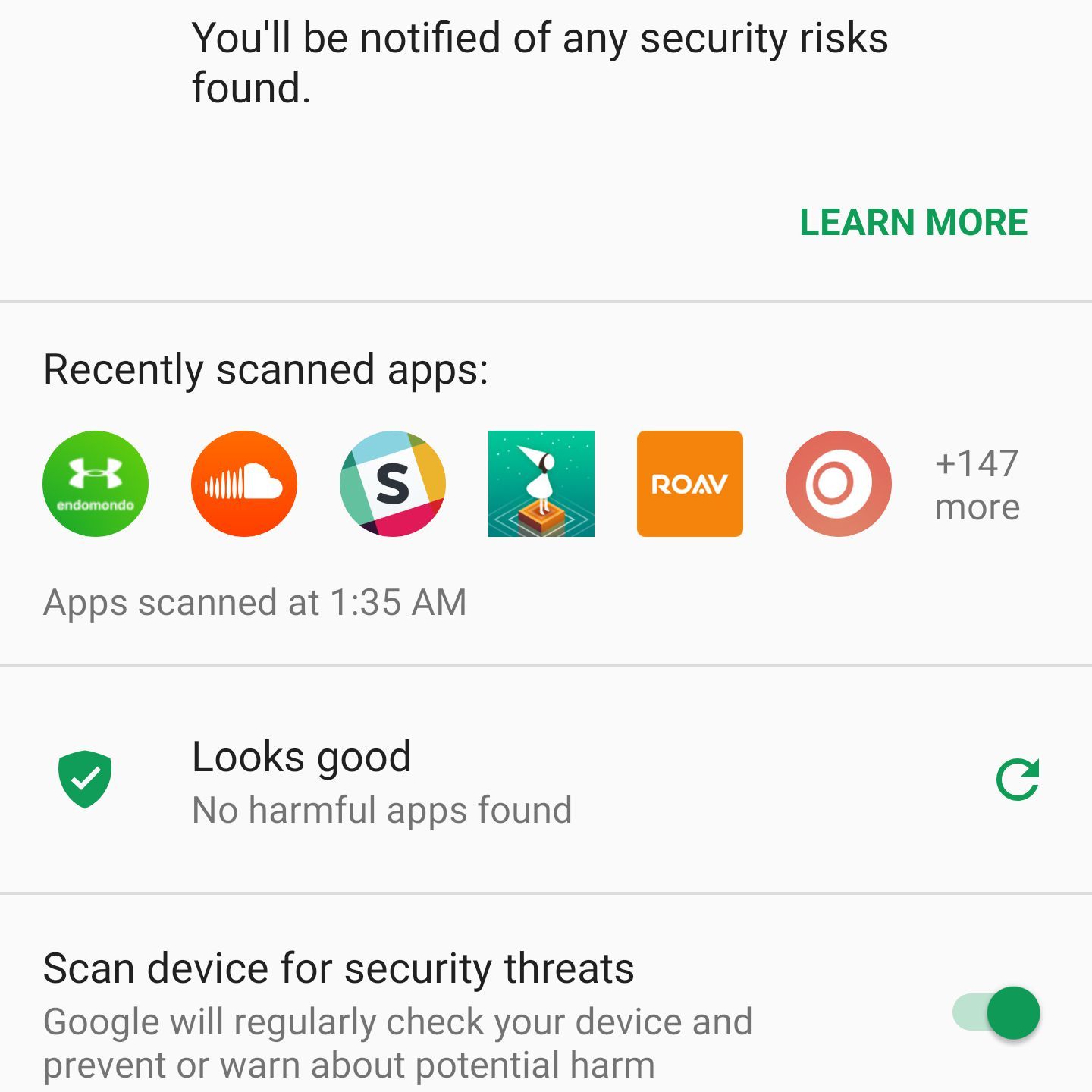 Настройки Google Play Protect на Android.
