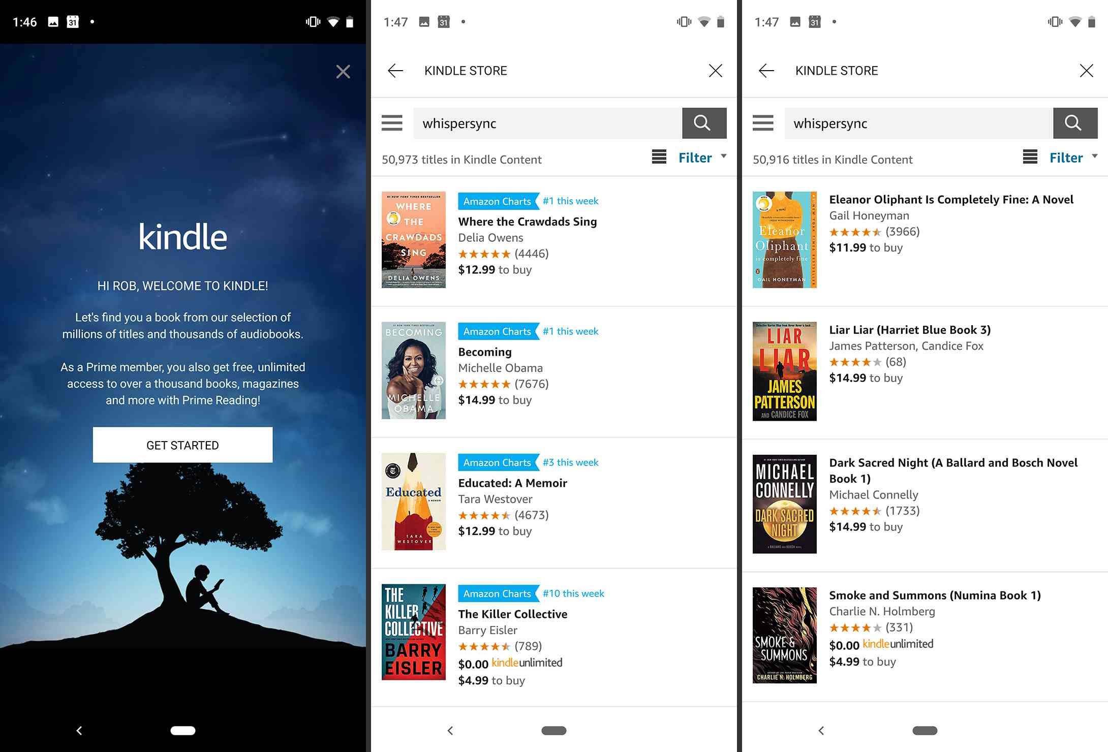 Книги Whispersync в приложении Kindle для Android