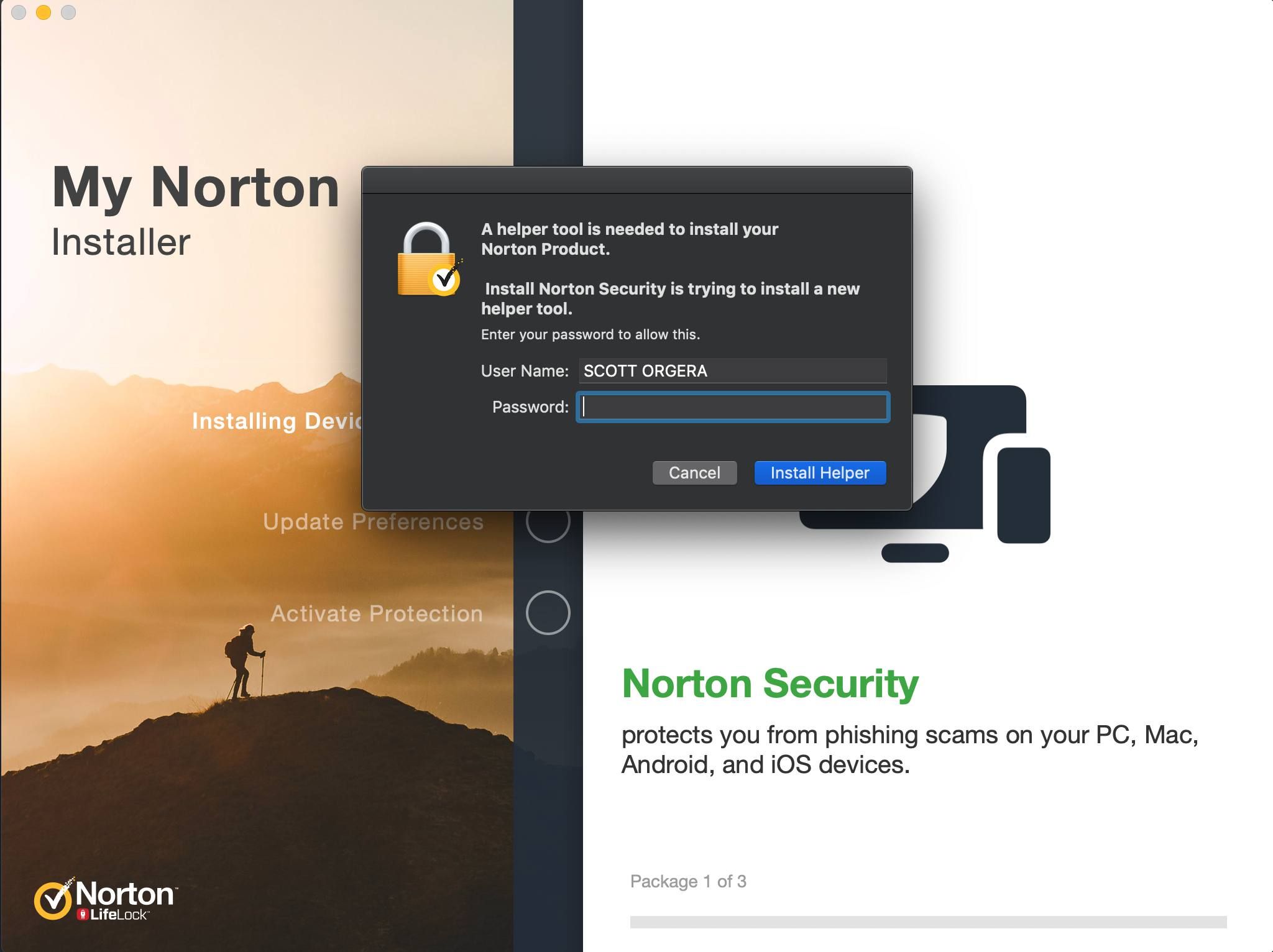 Установите экран Помощник в Norton Installer на macOS