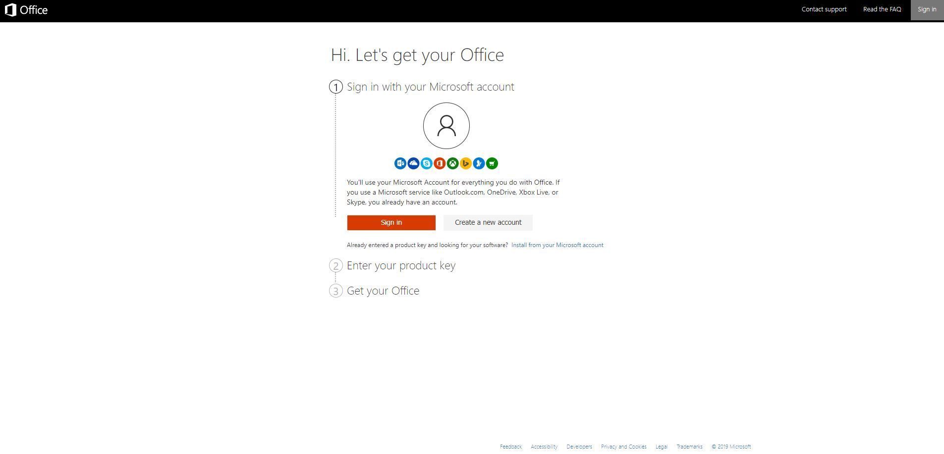 Снимок экрана загрузки Microsoft Office на странице входа