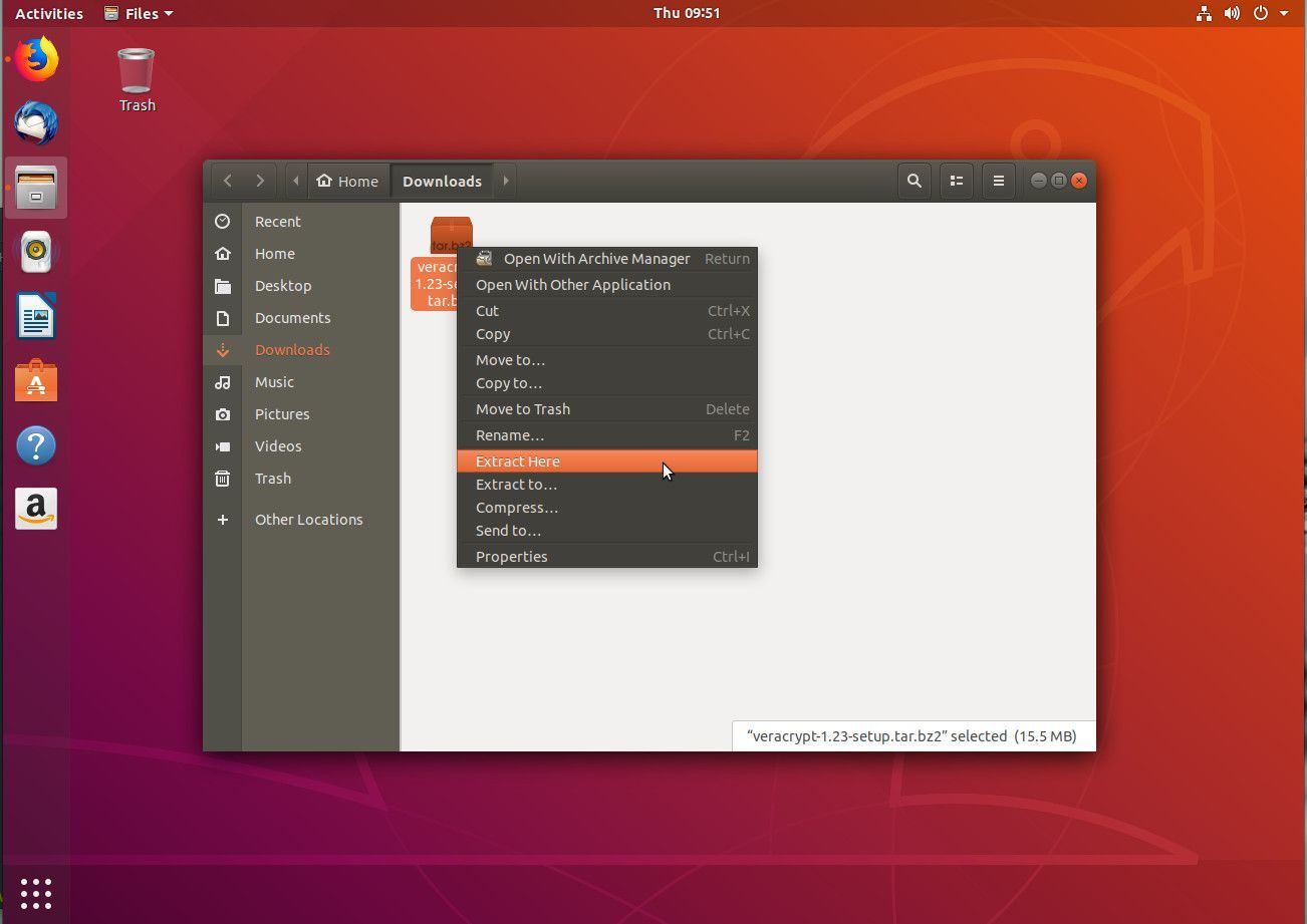Скриншот извлечения сжатого файла в Linux.