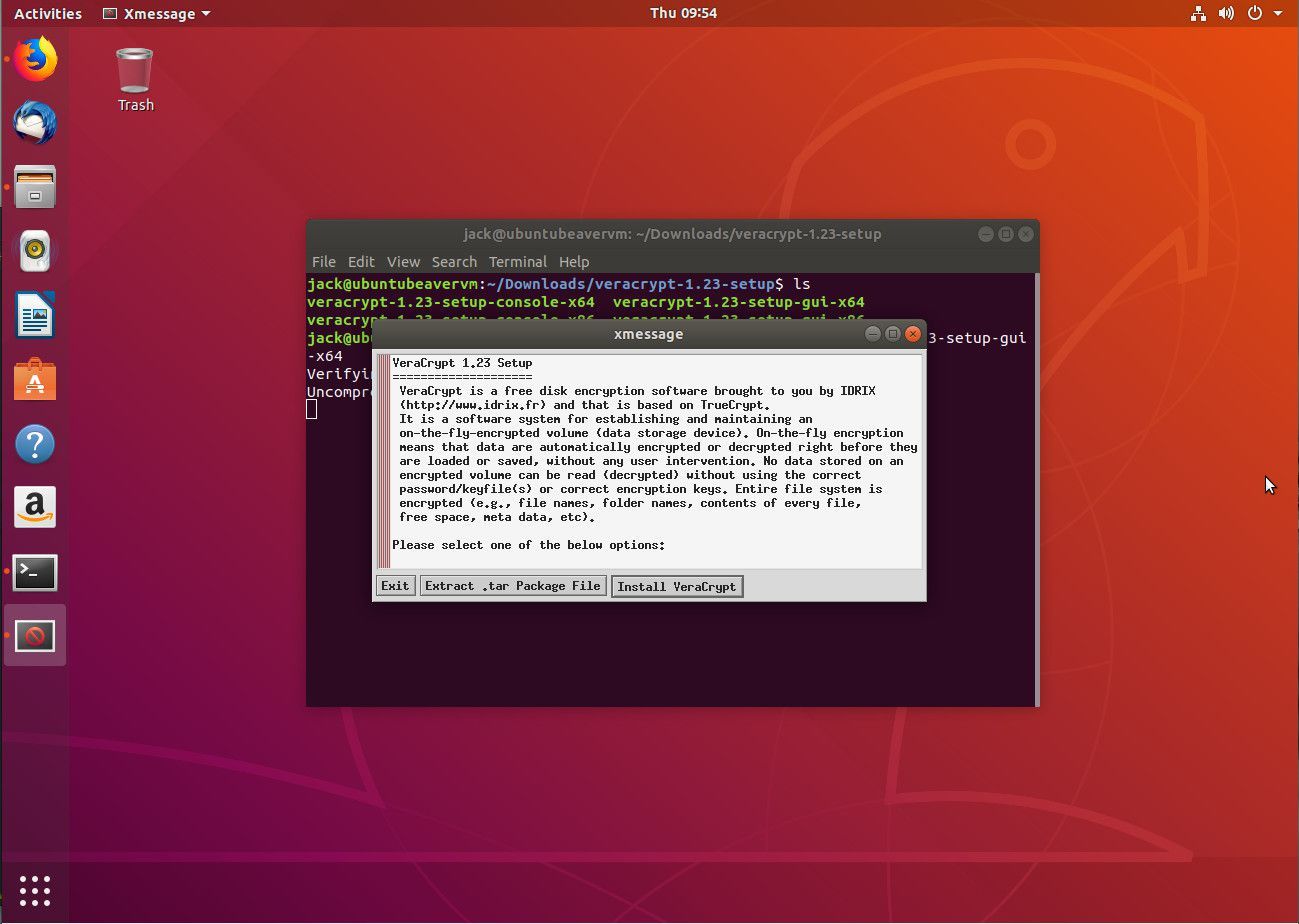 Снимок экрана с подсказкой Установить VeraCrypt.