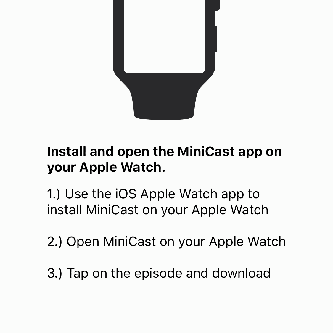 Открытие приложения MiniCast для iPhone