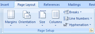 Скриншот открытия Word's Page Setup dialog box from the Page Layout ribbon