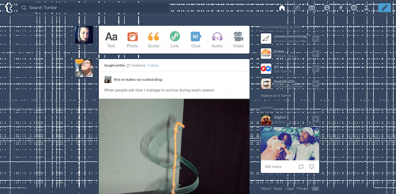 Снимок экрана: панель управления Tumblr