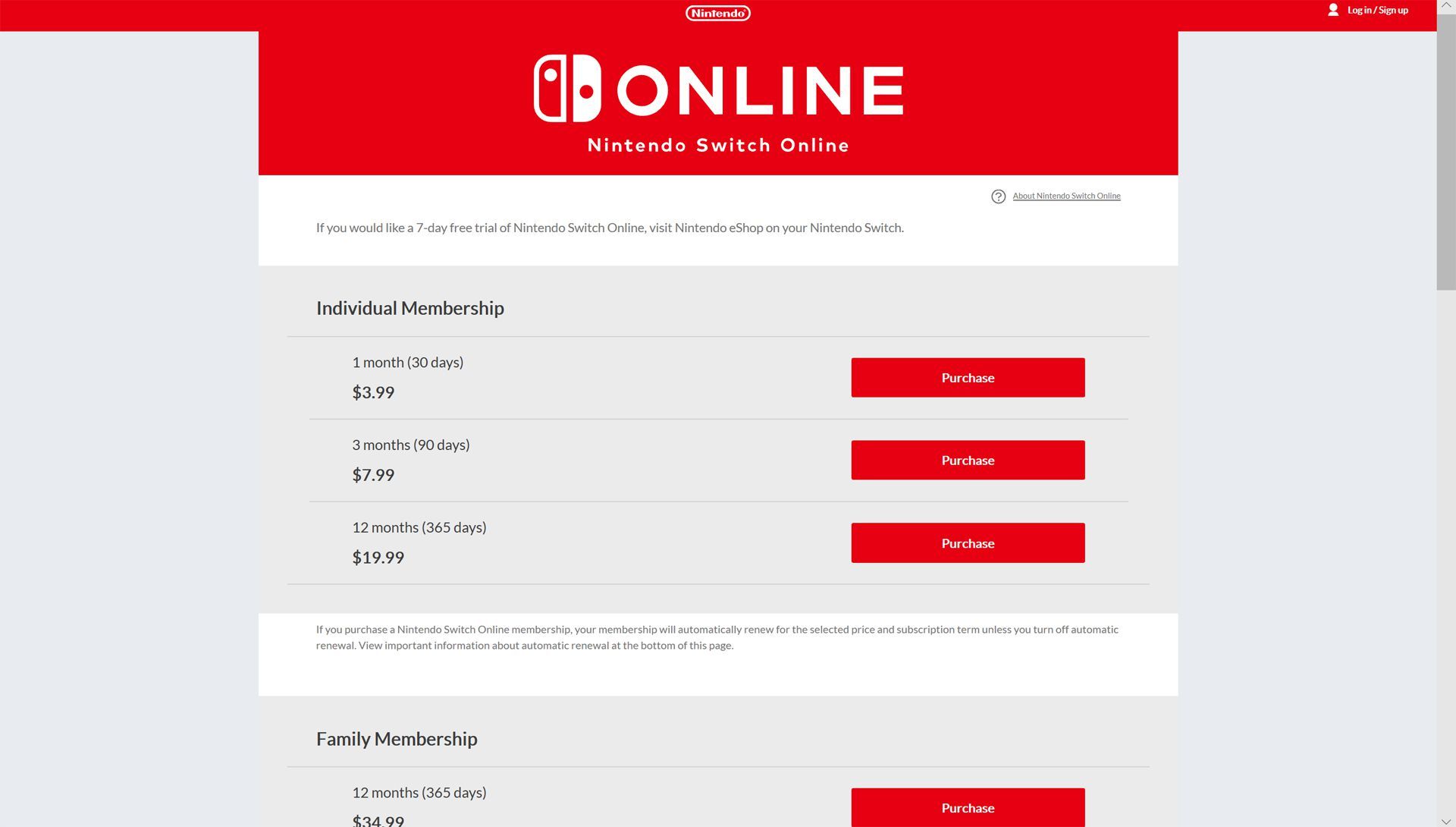 Покупка Nintendo Switch Online Family Членство на официальном сайте Nintendo.