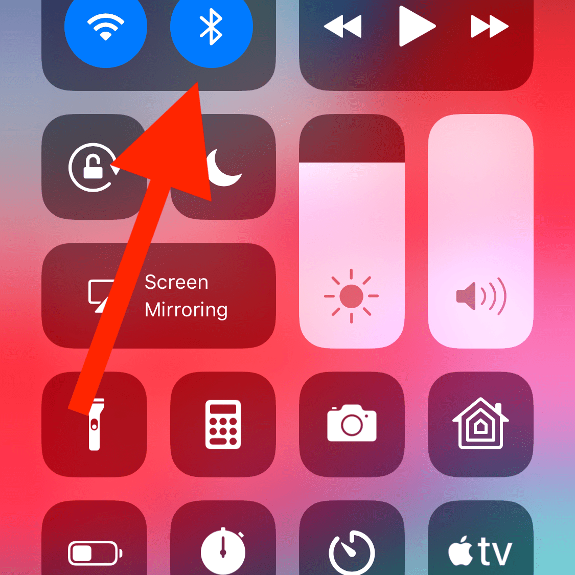Отключение Bluetooth на iOS через скриншот Центра управления