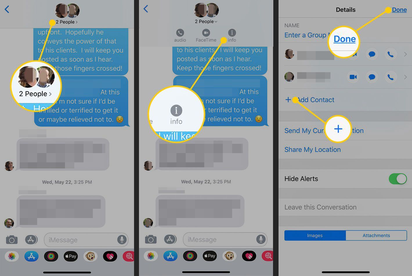 Добавление контакта в групповое сообщение в сообщениях iOS