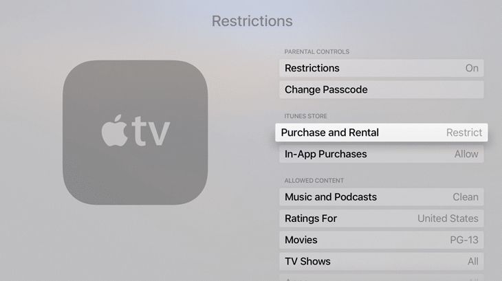 Apple TV iTunes родительский контроль