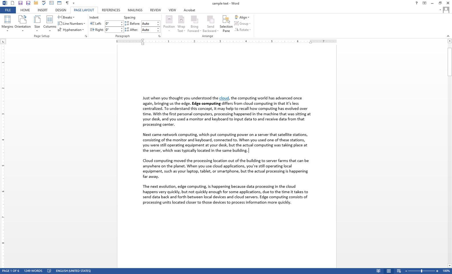 Документ Microsoft Word с вертикально центрированным текстом
