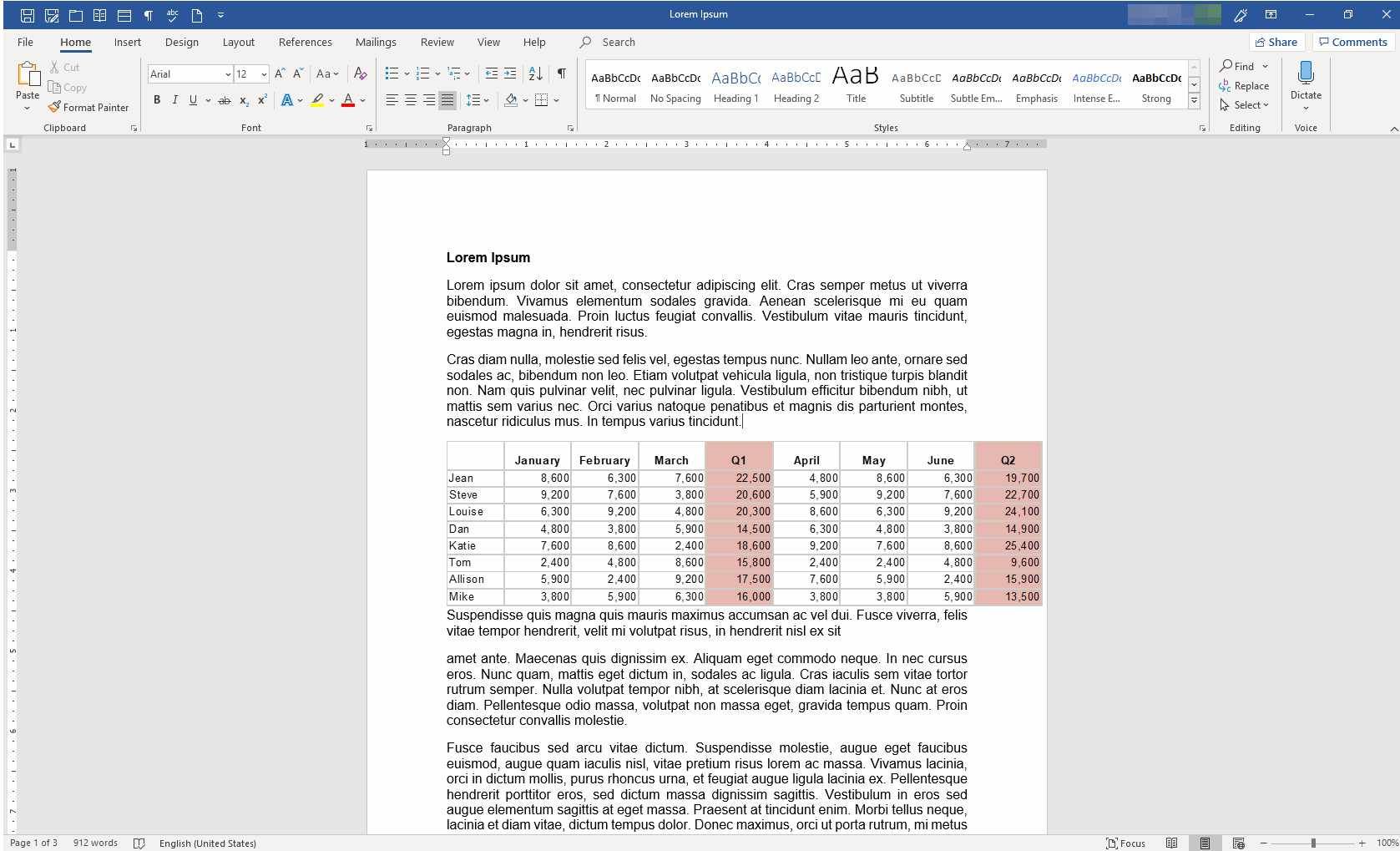 Документ MS Word с данными Excel