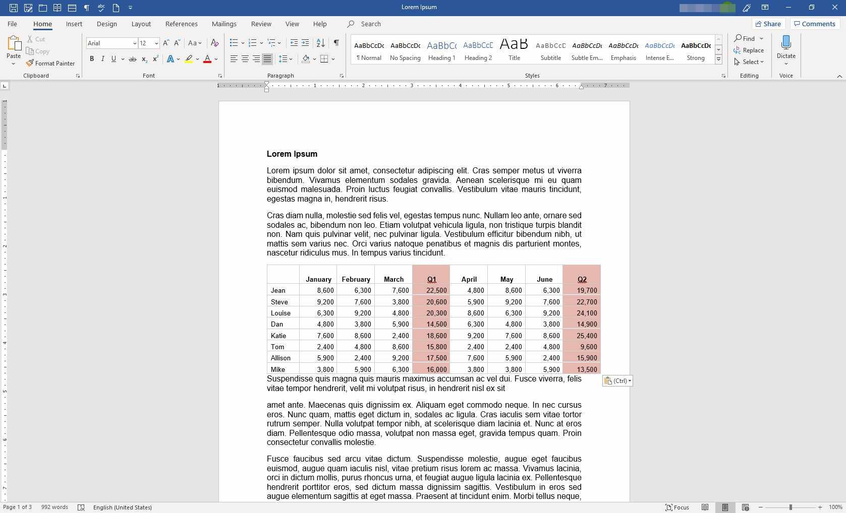 Документ MS Word с данными Excel