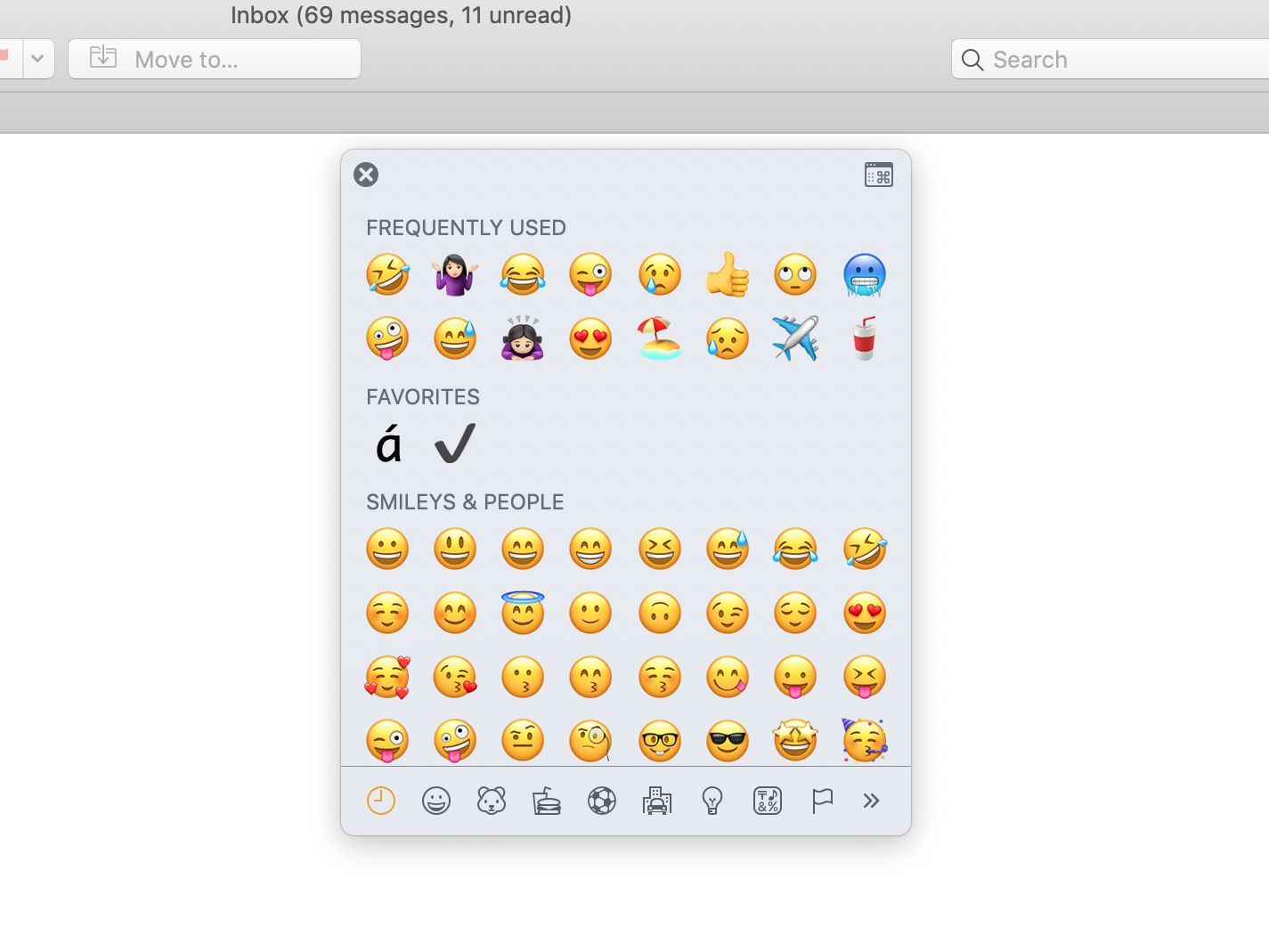 Ctrl + Command + пробел вызывает Emoji клавиатуру MacOS