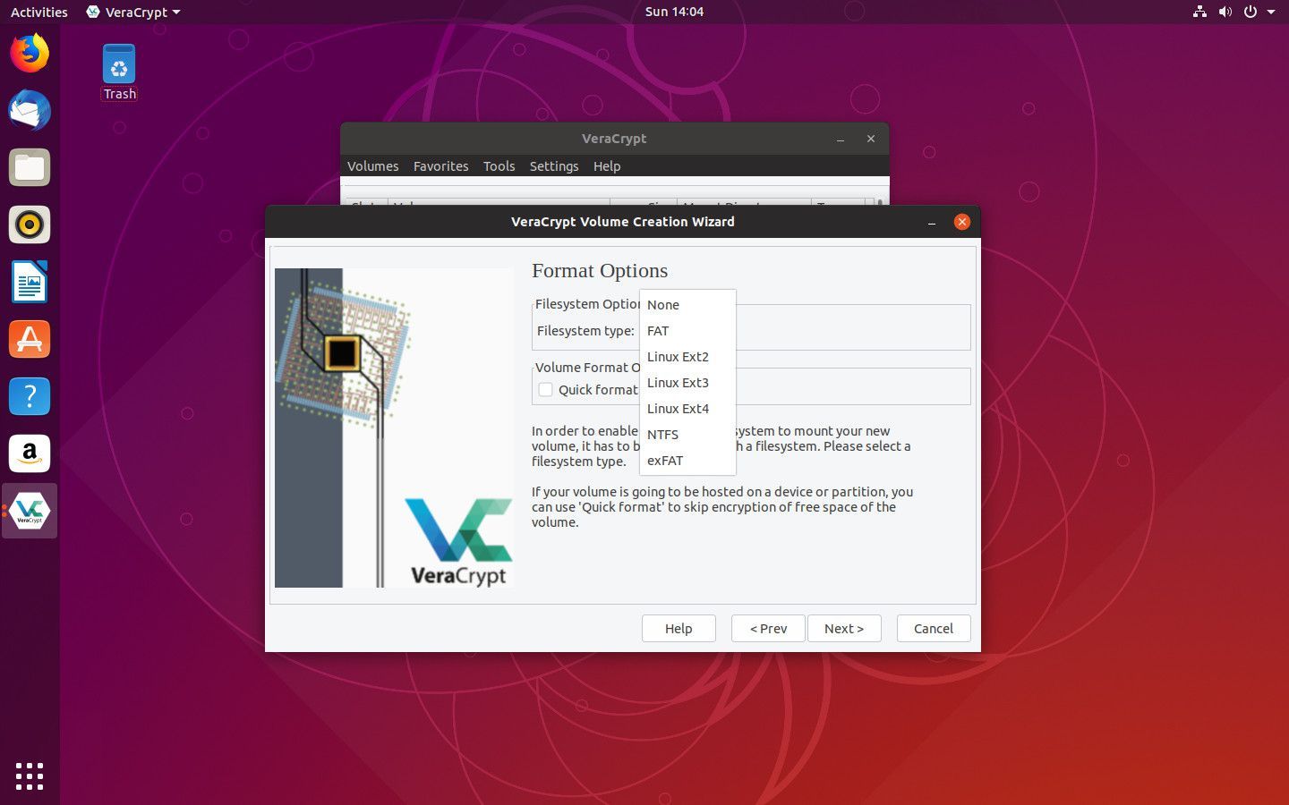 VeraCrypt выбирает файловую систему USB