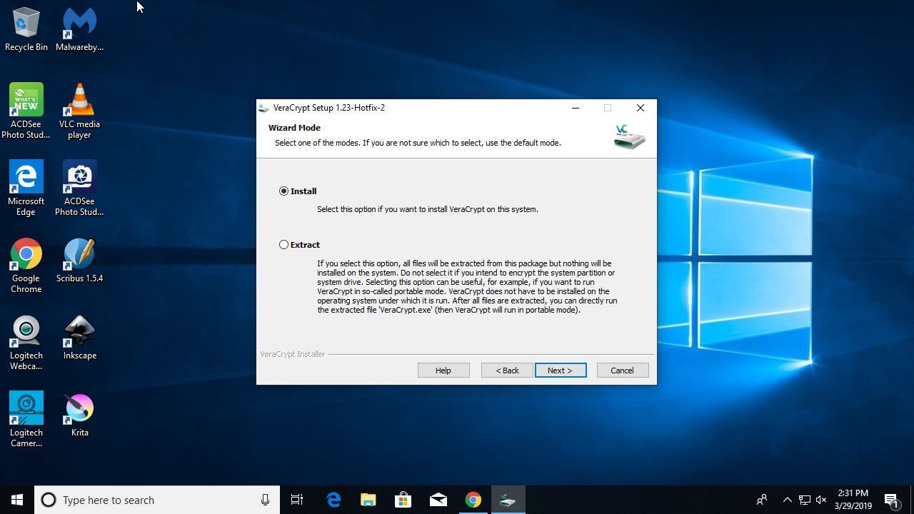 VeraCrypt установить на Windows 10