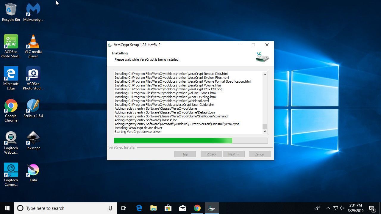Установщик VeraCrypt работает на Windows 10