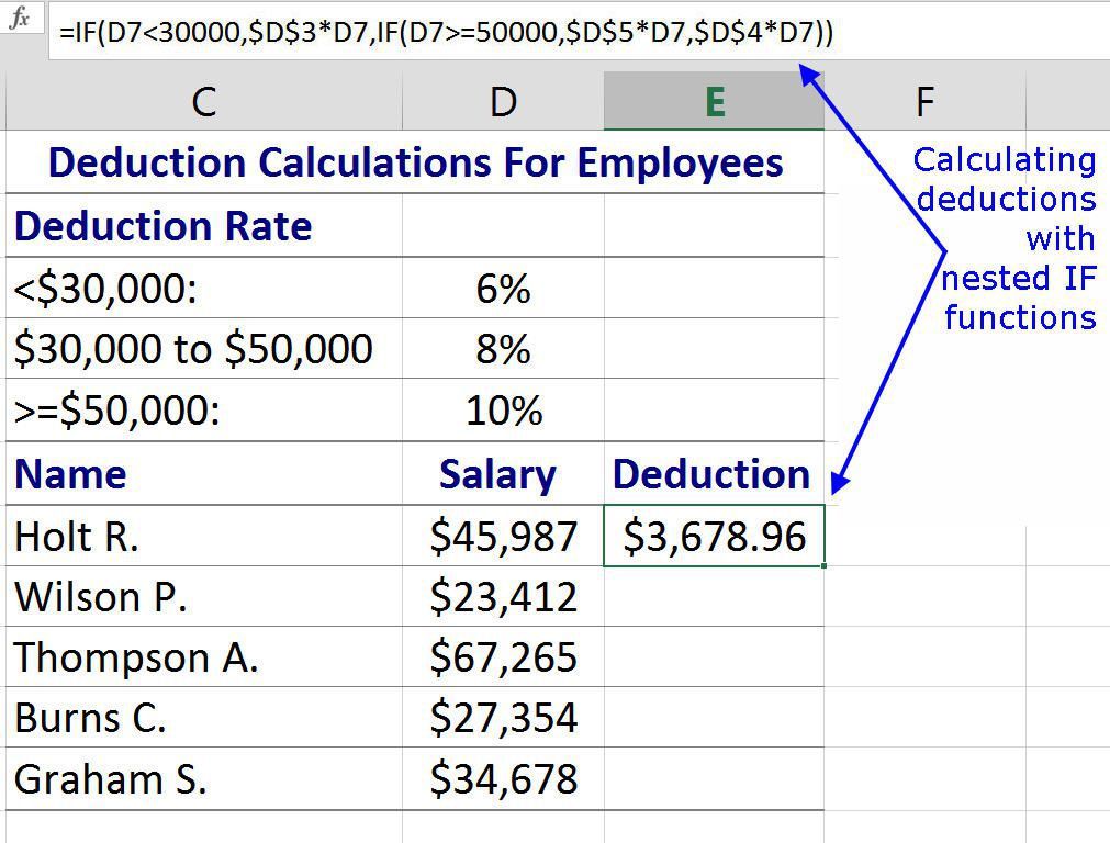 Вложение IF-функций в Excel